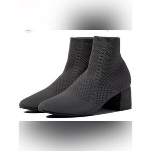 New Eileen Fisher Graphite Stretch Knit Sock Ankle Boots Block Heel Booties 7